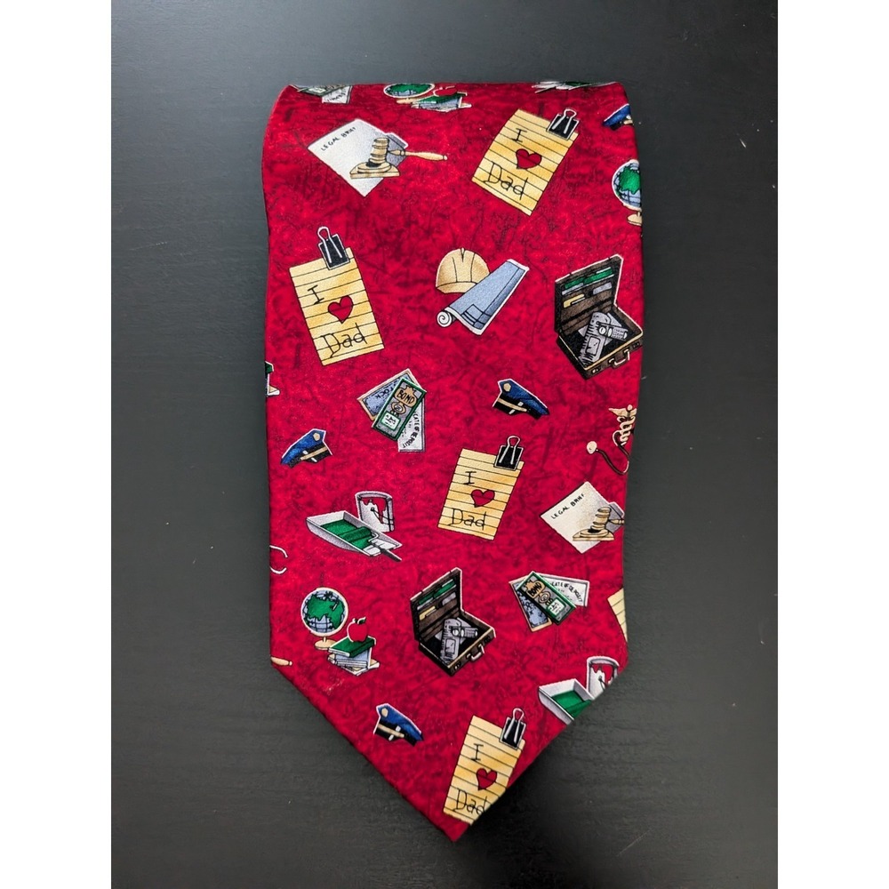 Vintage UNICEF Dad Tie Red Silk Necktie USA Made 57" United Nations